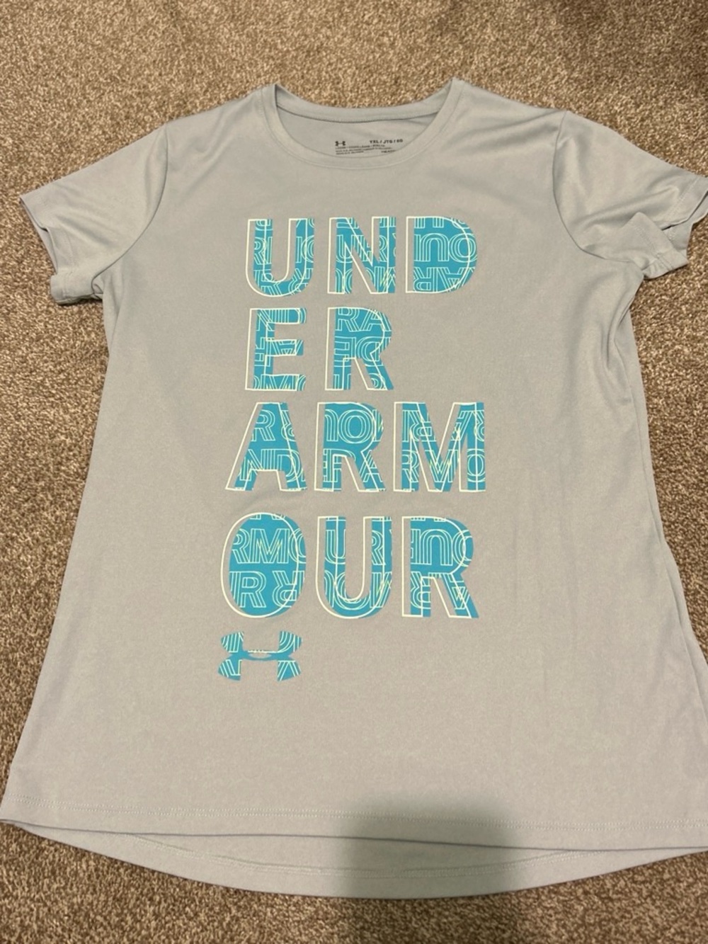 Under Armour Light Gray Girls' Short-Sleeve Tee with Teal Logo